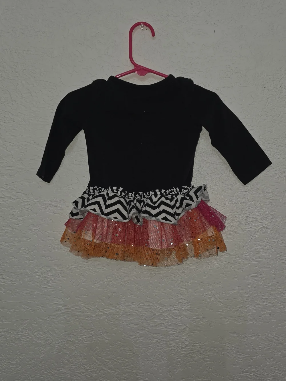 Bonnie Baby Black Ghost 'Boo' Halloween Tutu Dress with Pink & Orange Tulle 12 M